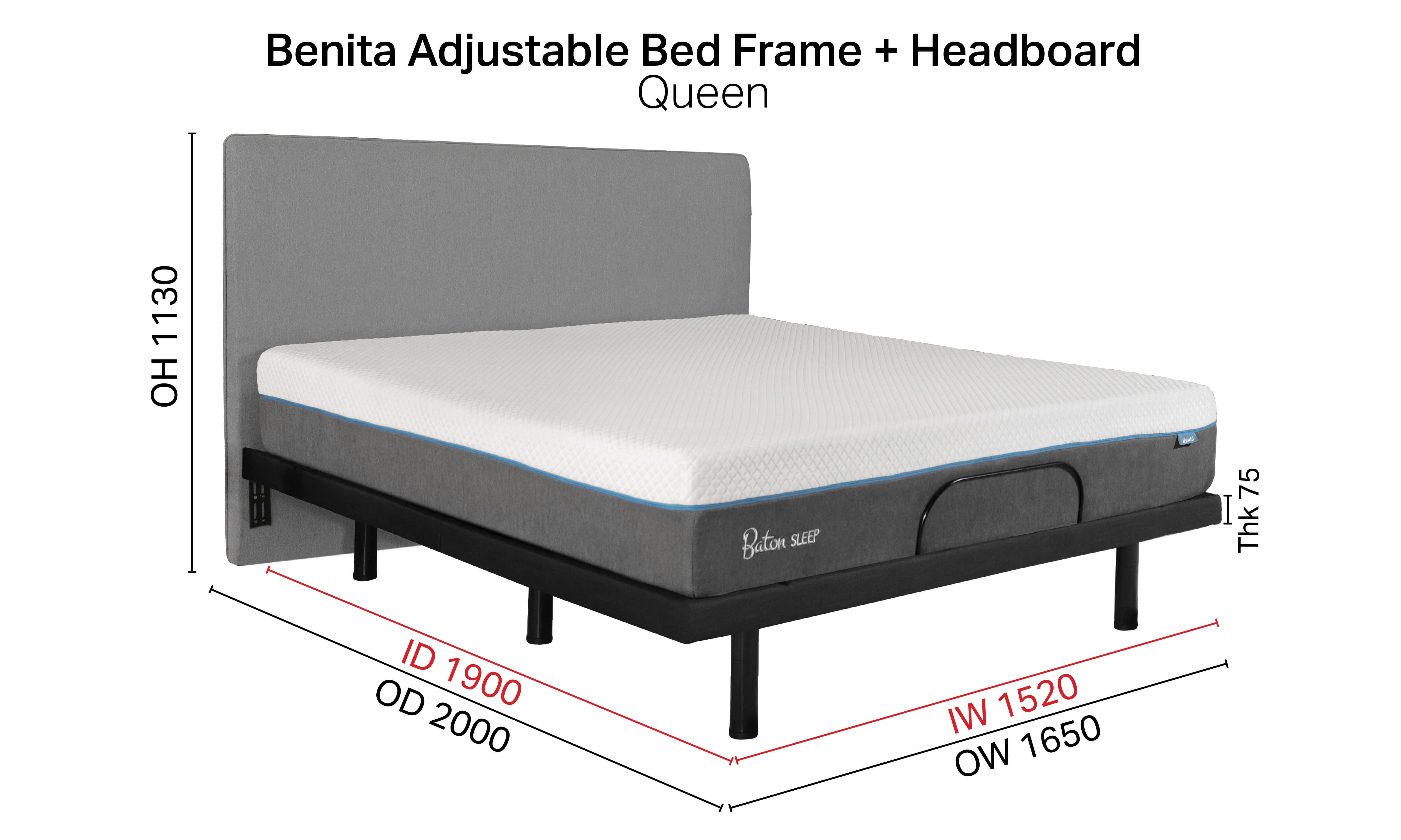 Benita Adjustable Bed Frame + Headboard – Queen